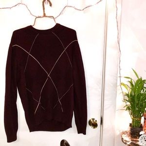 VINTAGE Maroon Retro Oversized Patterned Sweater